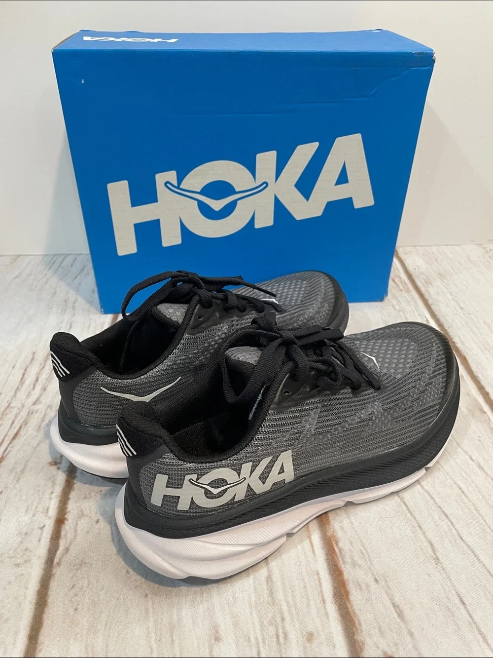 NEW Hoka Clifton 9 Youth 4 Sneakers Gray Black Running Shoes Boys Girls NIB